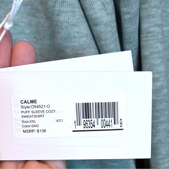 Johnny Was Calme Puff Sleeve Sweatshirt Sage XXL Plus Size - Picture 6 of 9